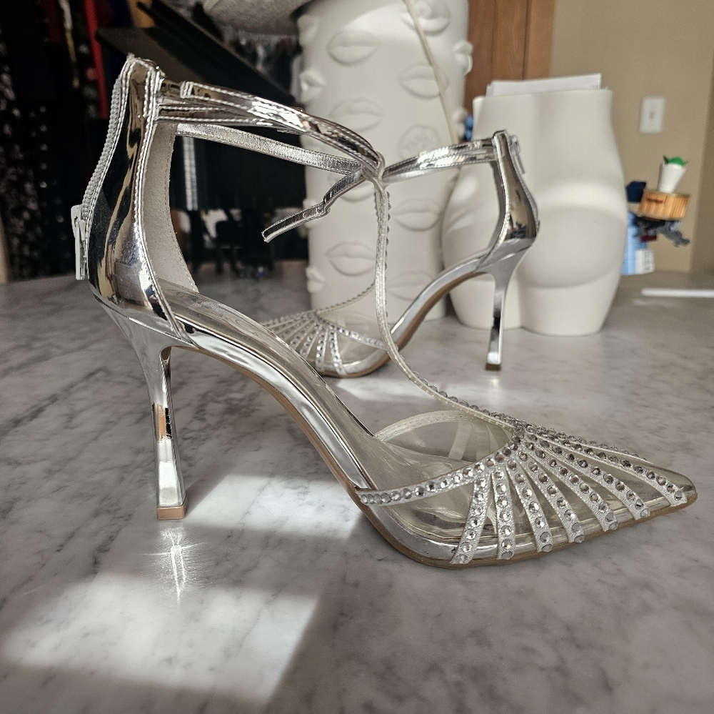 INC Silver Rhinestone Kitten Heels size 6
